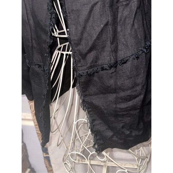 Beautiful CHICO’S Black Linen Jacket with Bell Sleeves and Fringe Hem Size Chico - Picture 6 of 11